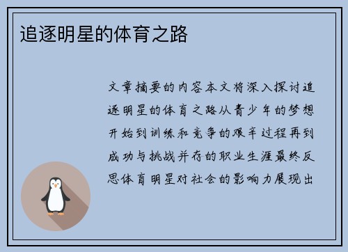 追逐明星的体育之路